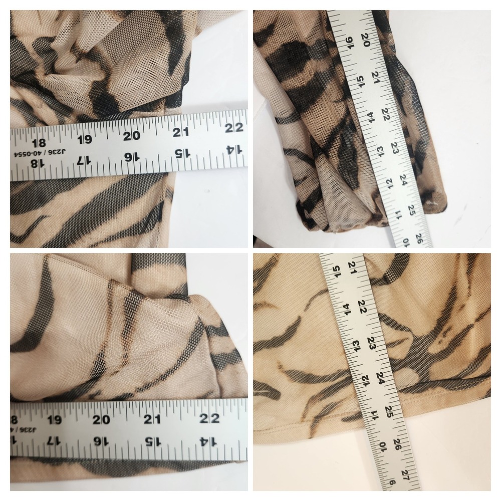 Chico's Size 3 Womens XL Tiger Print Mesh Mock Neck Top Brown Sheer Turtleneck - Picture 5 of 8